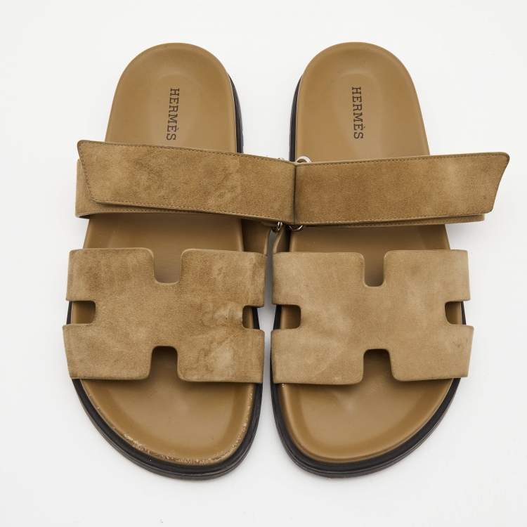 Pre Owned Hermes Olive Green Suede Chypre Sandals Size 39