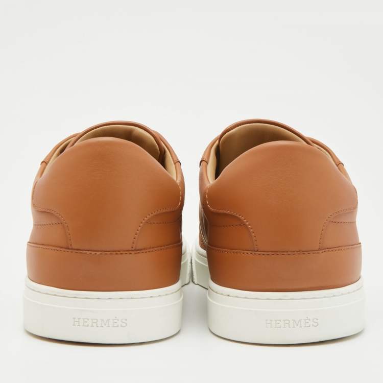 Pre Owned Hermes Brown Leather Day Low Top  Sneakers Size 44.5