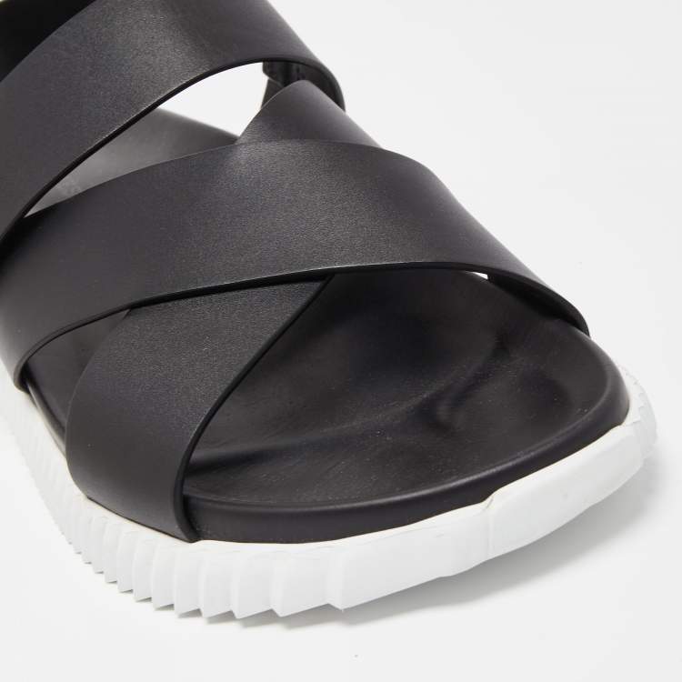 Pre Owned Hermes Black Leather Electric Sandals Size 45