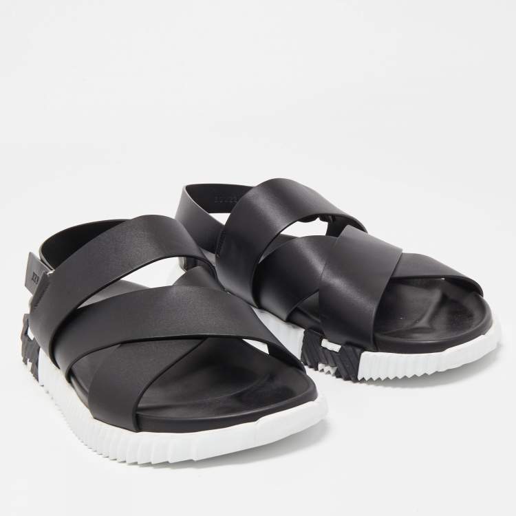 Pre Owned Hermes Black Leather Electric Sandals Size 45