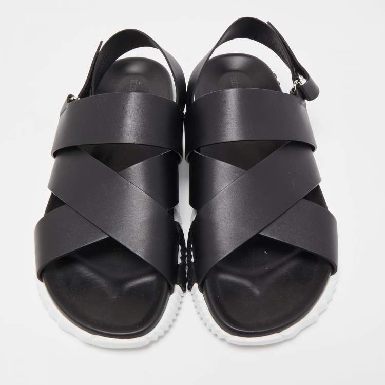 Pre Owned Hermes Black Leather Electric Sandals Size 45