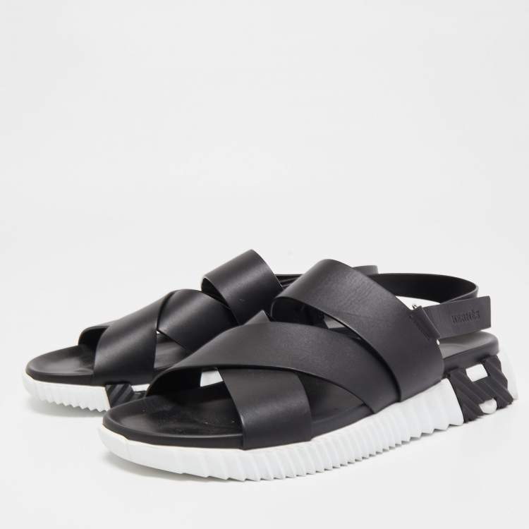 Pre Owned Hermes Black Leather Electric Sandals Size 45