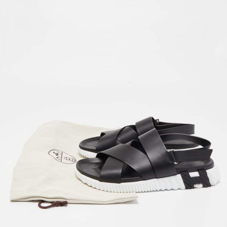 Pre Owned Hermes Black Leather Electric Sandals Size 45