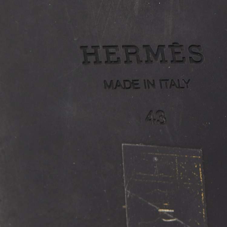 Pre Owned Hermes Brown Leather Flat Slides Size 43
