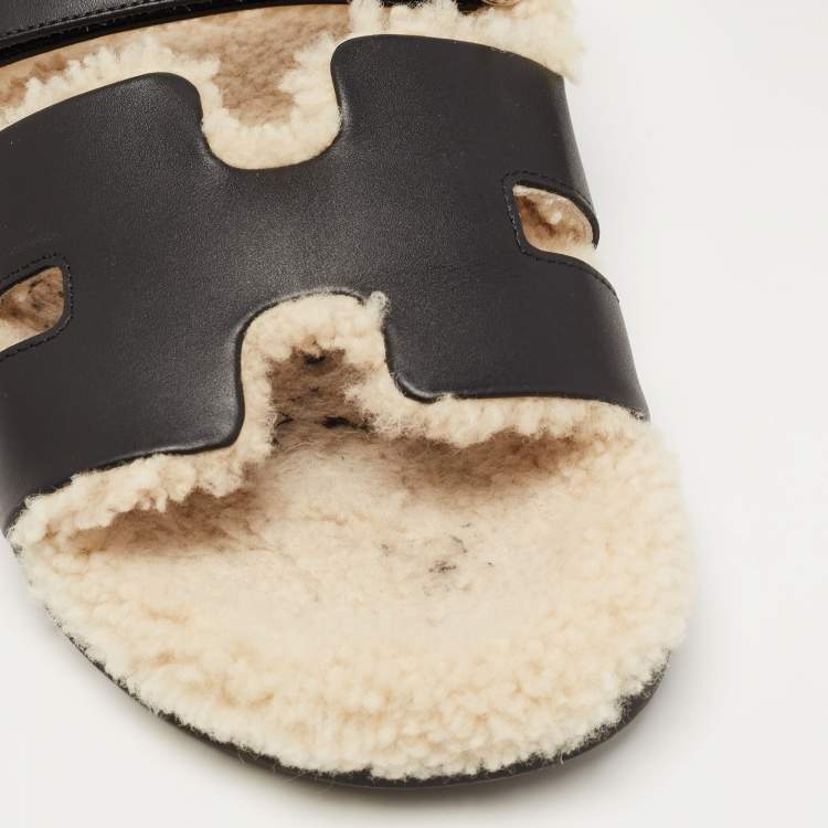 Pre Owned Hermes Black Leather Chypre Sandals Size 43