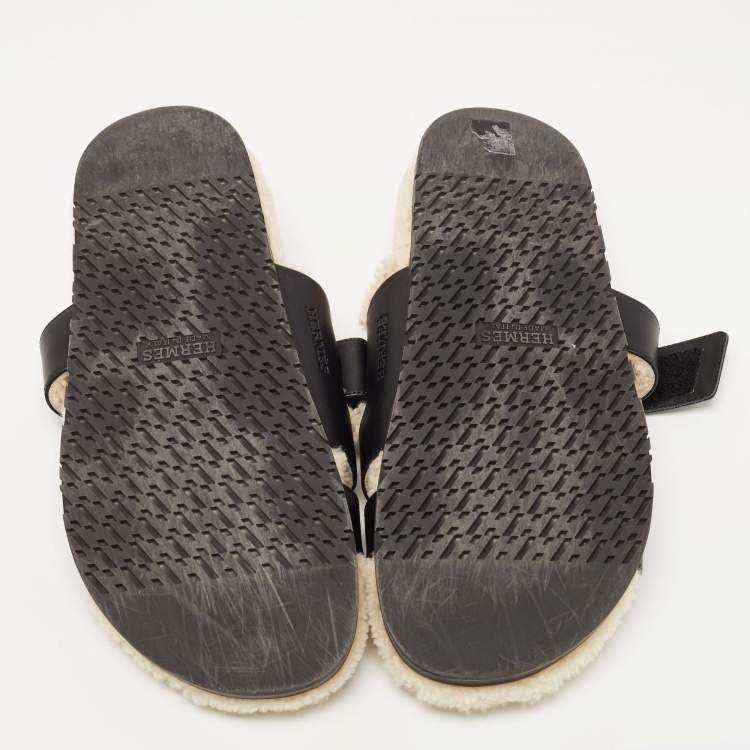 Pre Owned Hermes Black Leather Chypre Sandals Size 43
