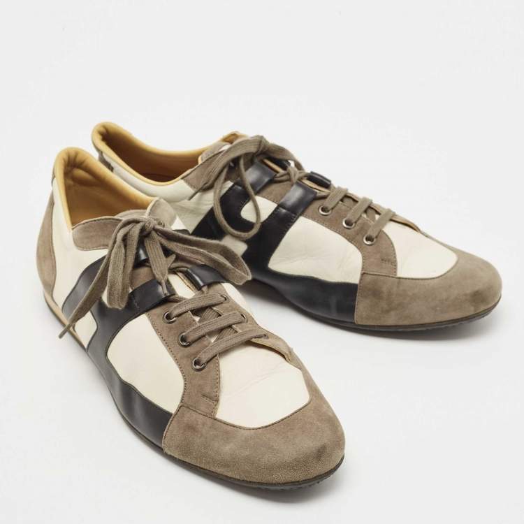 Pre Owned Hermes Tricolor Suede and Leather Tie Break Low Top Sneakers Size 45