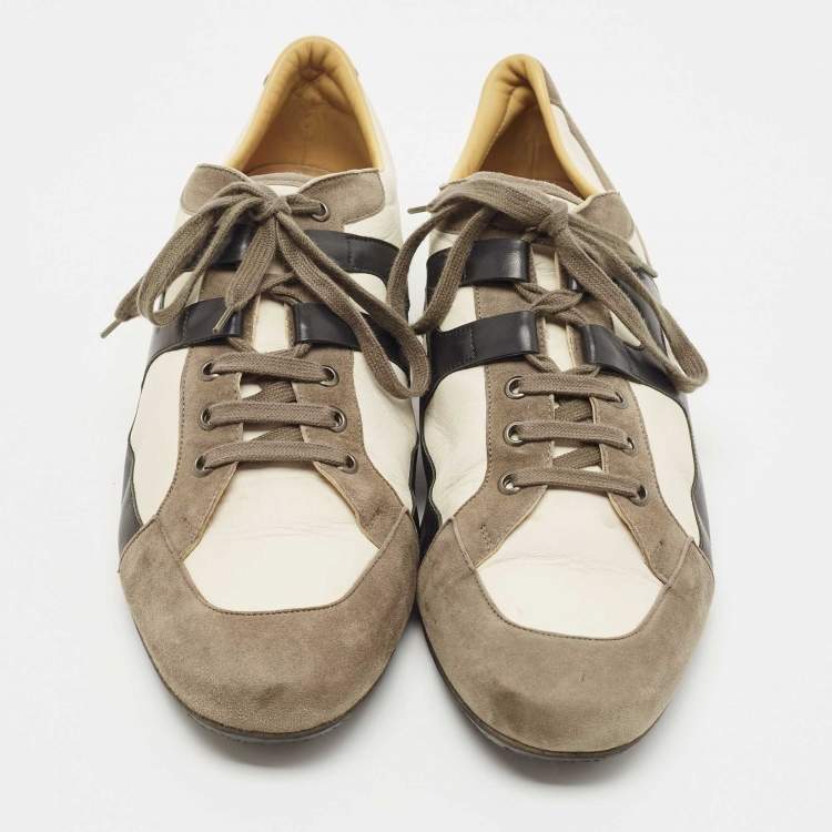 Pre Owned Hermes Tricolor Suede and Leather Tie Break Low Top Sneakers Size 45
