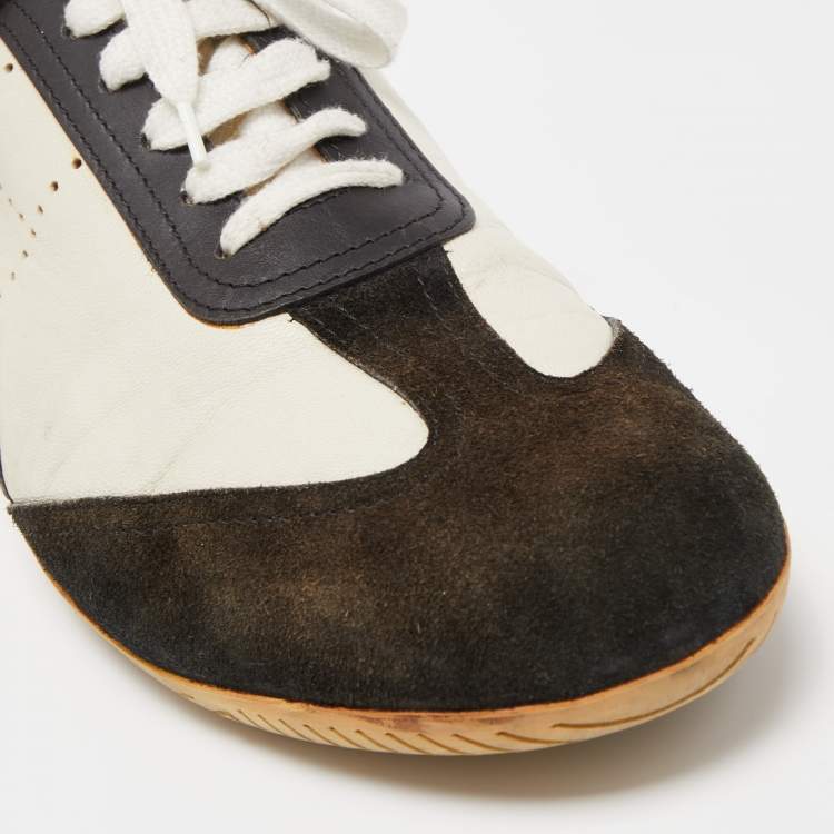 Pre Owned Hermes White/Brown Leather and Suede Low Top Sneakers Size 45
