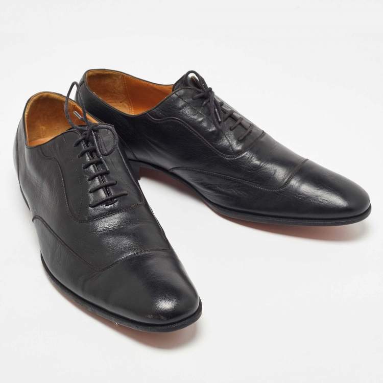 Pre Owned Hermes Black Leather Lace Up Oxfords Size 45