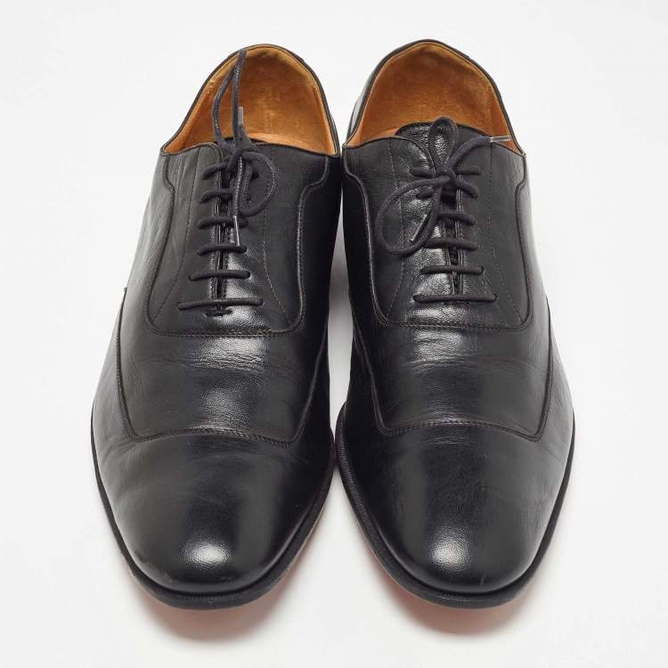 Pre Owned Hermes Black Leather Lace Up Oxfords Size 45