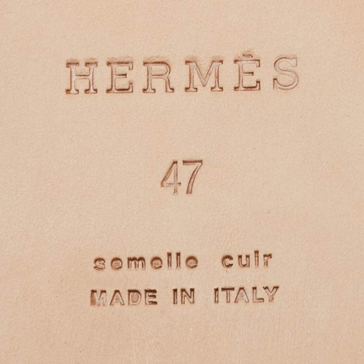 Pre Owned Hermes Black Leather Izmir Slide Flats Size 47