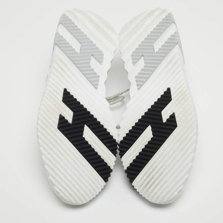 Pre Owned Hermes White Knit Fabric Flex Sneakers Size 42.5