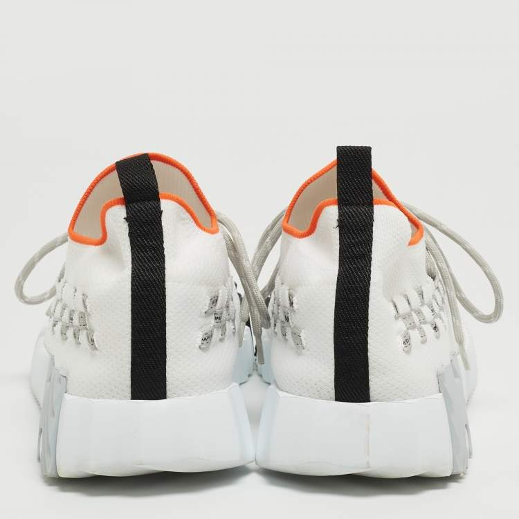 Pre Owned Hermes White Knit Fabric Flex Sneakers Size 42.5