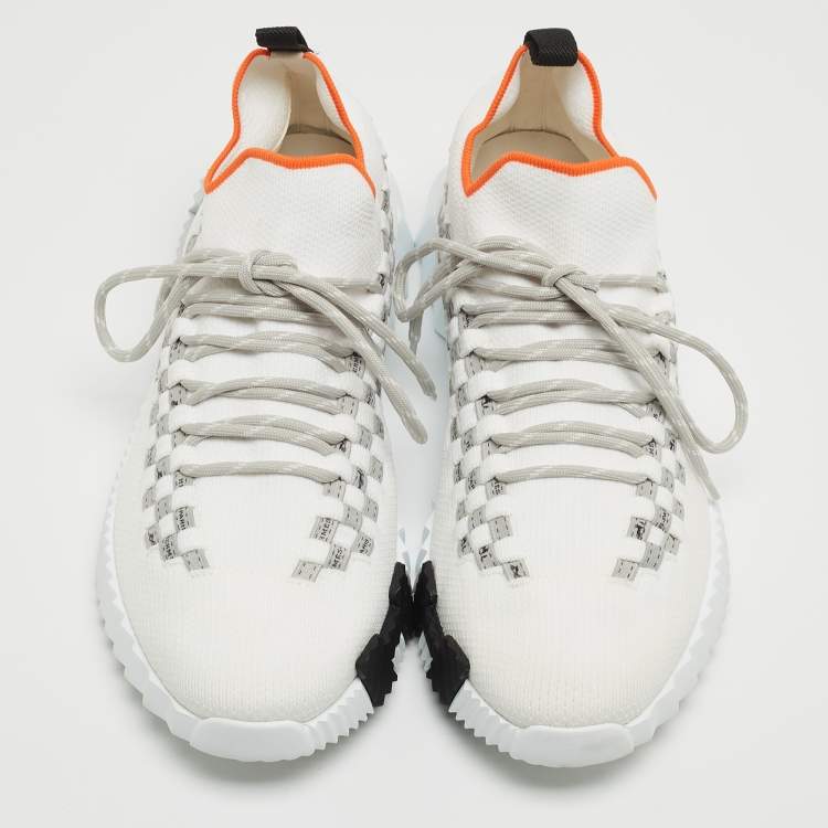 Pre Owned Hermes White Knit Fabric Flex Sneakers Size 42.5