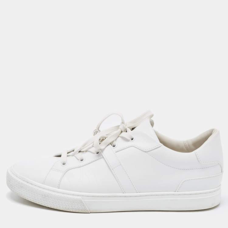 Pre Owned Hermes White Leather Lace Up Low Top Sneakers Size 44