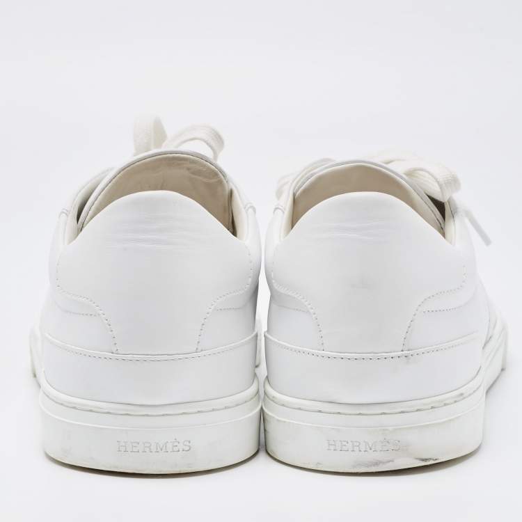 Pre Owned Hermes White Leather Lace Up Low Top Sneakers Size 44