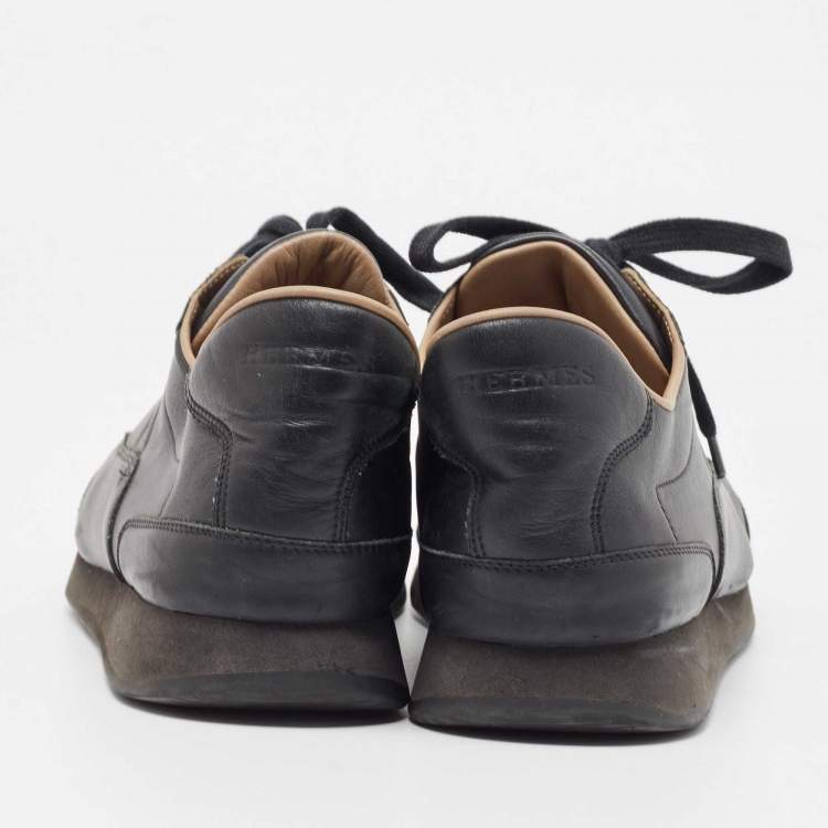 Pre Owned Hermes Black Leather Quicker Low Top Sneakers Size 42.5