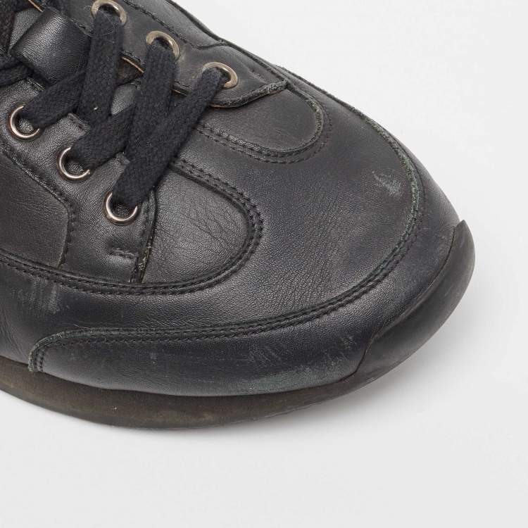 Pre Owned Hermes Black Leather Quicker Low Top Sneakers Size 42.5
