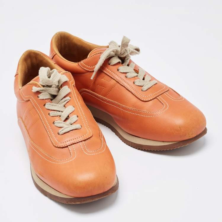 Pre Owned Hermes Orange Leather Quick Sneakers Size 42.5