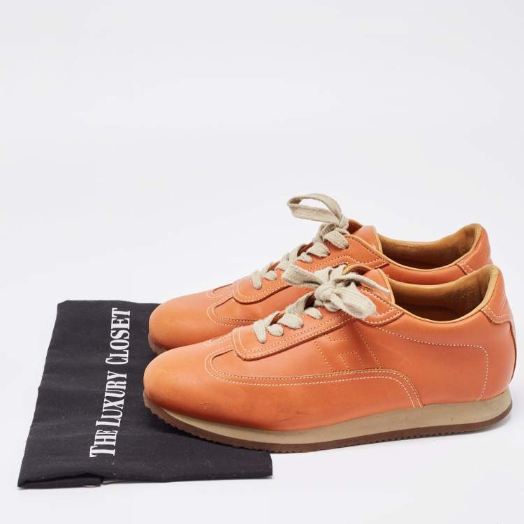 Pre Owned Hermes Orange Leather Quick Sneakers Size 42.5
