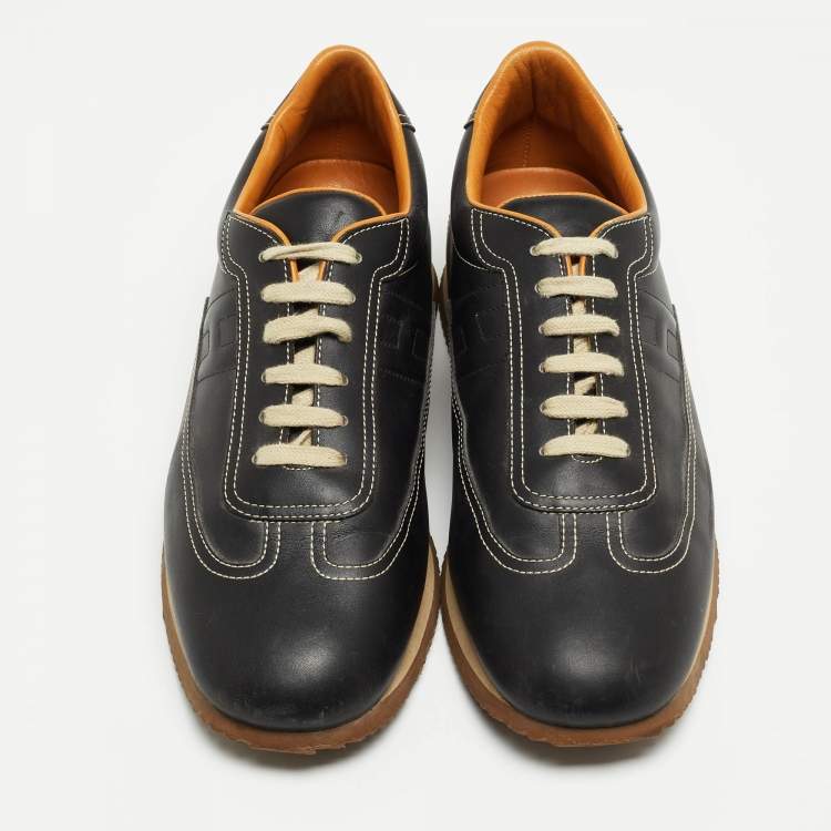 Pre Owned Hermes Black Leather Quicker Low Top Sneakers  Size 42