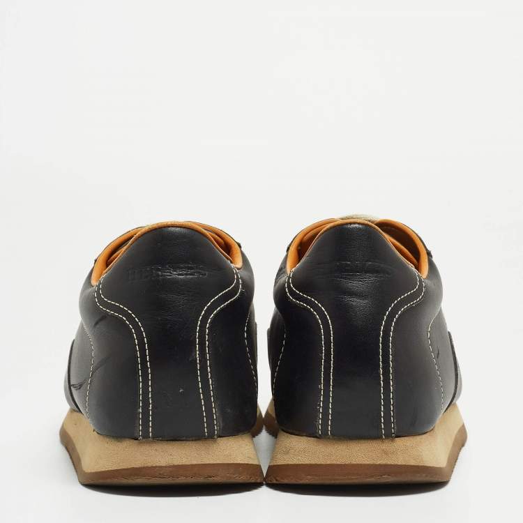 Pre Owned Hermes Black Leather Quicker Low Top Sneakers  Size 42