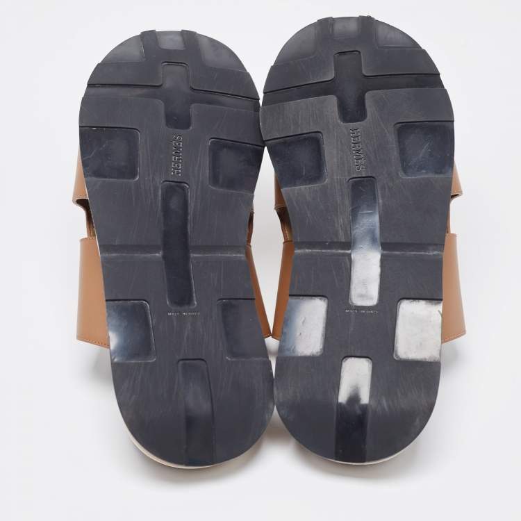 Pre Owned Hermes Brown Leather Pharaon Slides Size 45