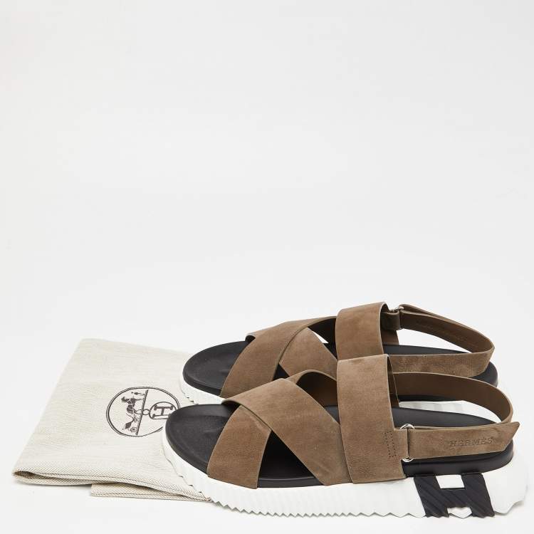 Pre Owned Hermes Beige Suede Electric Sandals Size 45.5