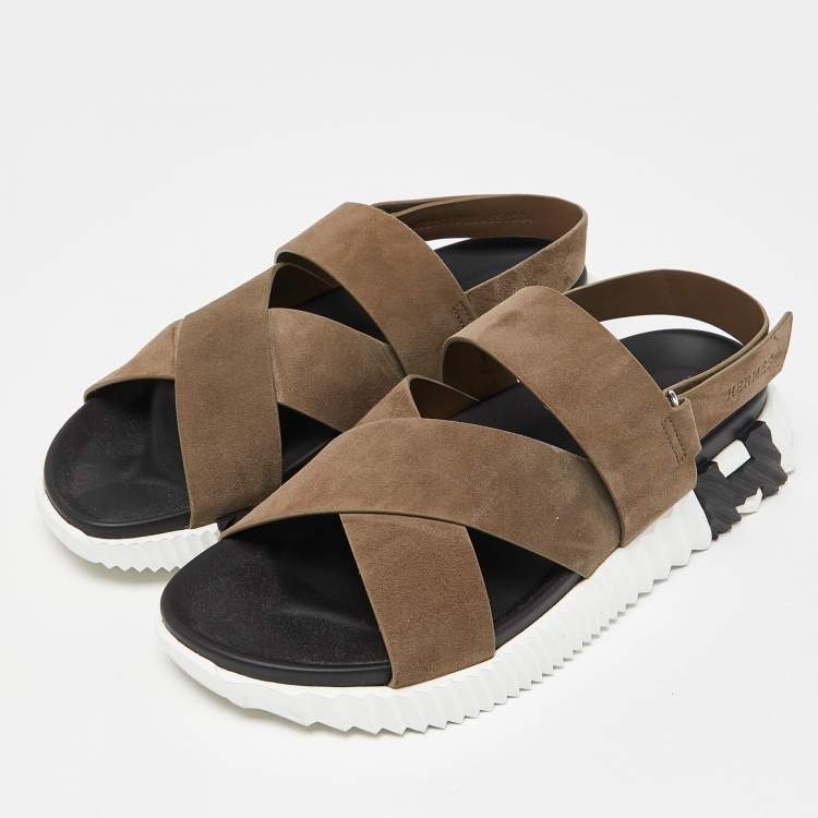 Pre Owned Hermes Beige Suede Electric Sandals Size 45.5