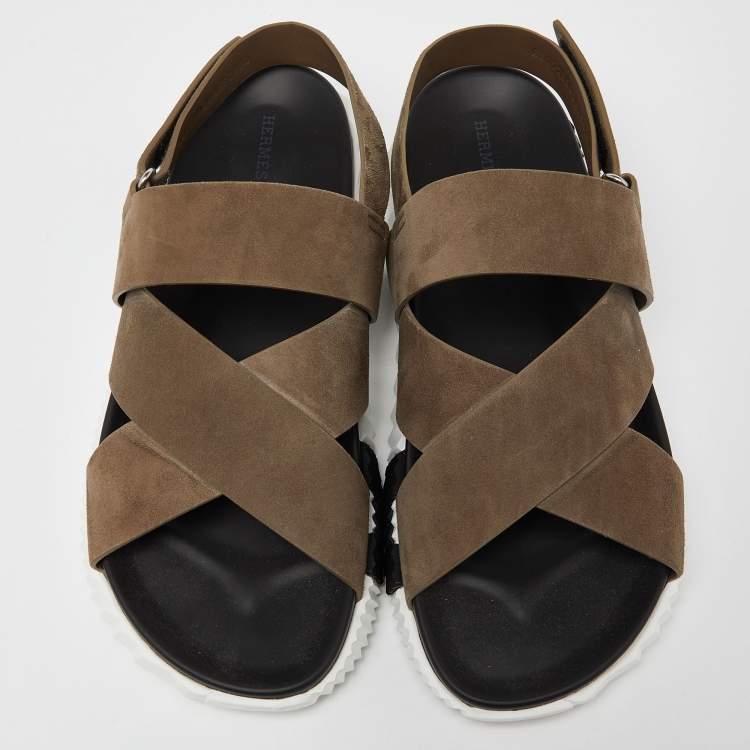 Pre Owned Hermes Beige Suede Electric Sandals Size 45.5