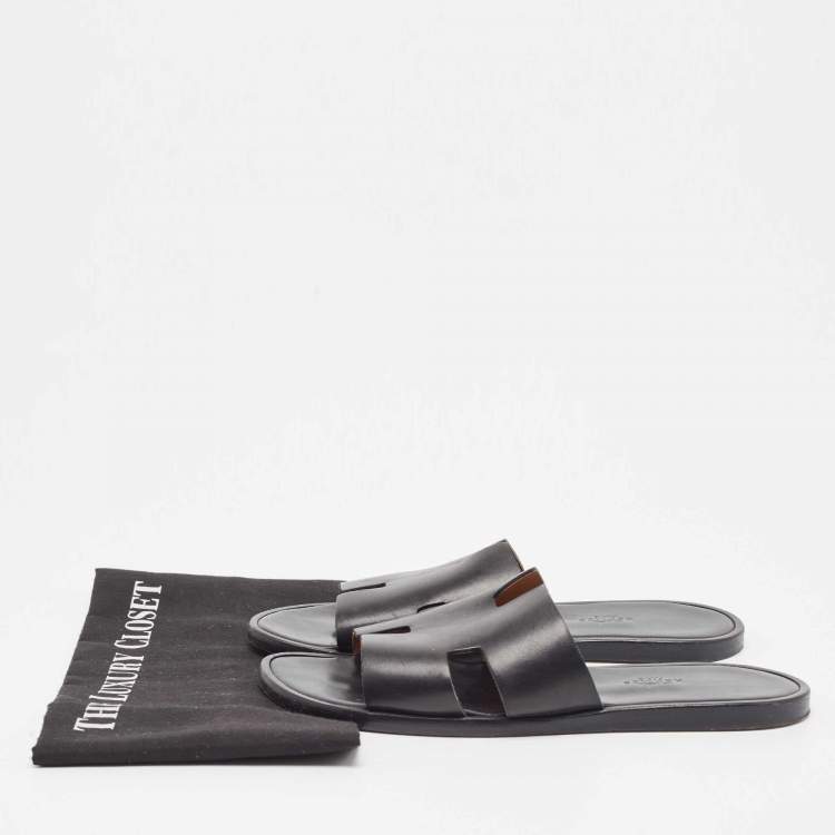 Pre Owned Hermes Black Leather Izmir Sandals Size 41