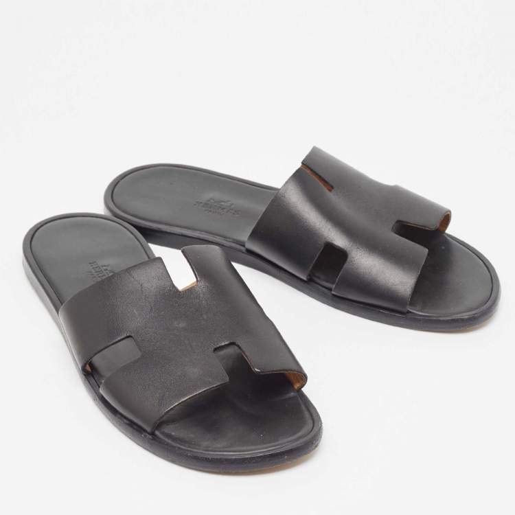Pre Owned Hermes Black Leather Izmir Sandals Size 41