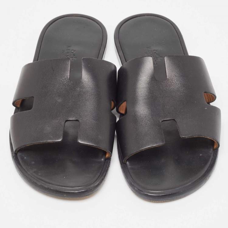 Pre Owned Hermes Black Leather Izmir Sandals Size 41