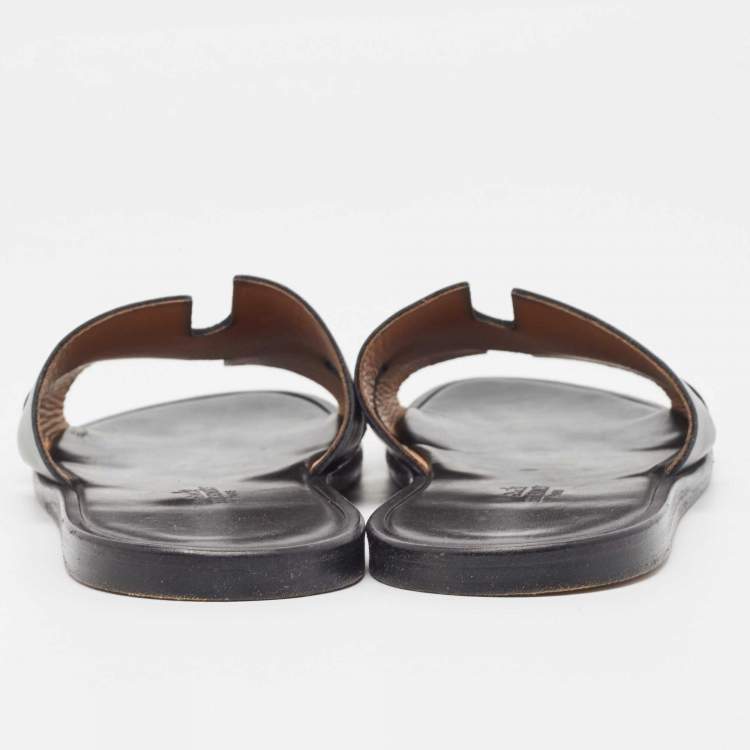 Pre Owned Hermes Black Leather Izmir Sandals Size 41