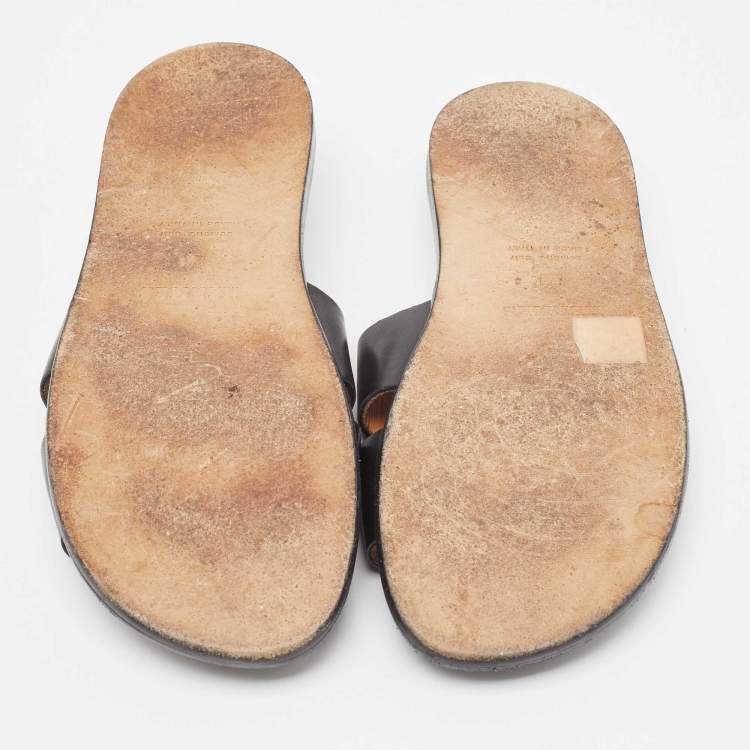 Pre Owned Hermes Black Leather Izmir Sandals Size 41