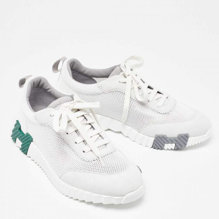 Pre Owned Hermes Multicolore Blanc Mesh and Suede Bouncing Sneakers Size 42