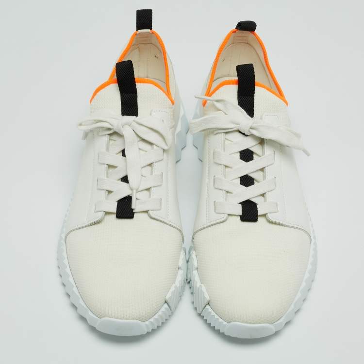 Pre Owned Hermes White Leather and Knit Fabric Depart Sneakers Size 42