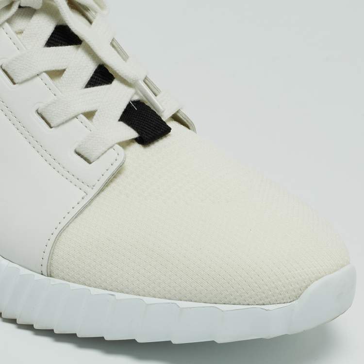 Pre Owned Hermes White Leather and Knit Fabric Depart Sneakers Size 42