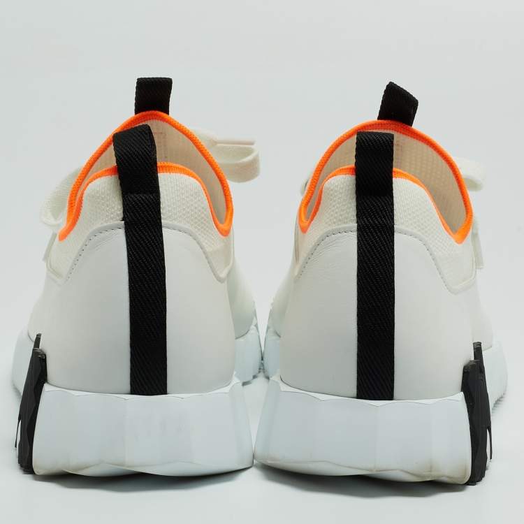 Pre Owned Hermes White Leather and Knit Fabric Depart Sneakers Size 42