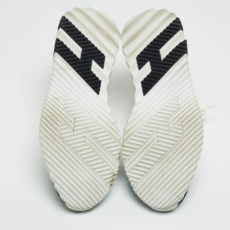 Pre Owned Hermes White/Black Leather and Knit Fabric Depart Sneakers Size 42