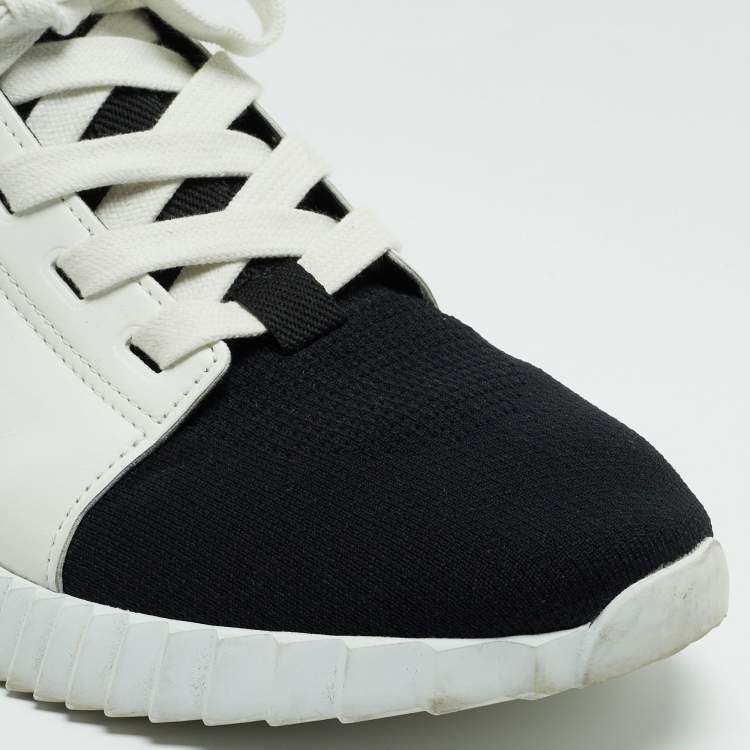 Pre Owned Hermes White/Black Leather and Knit Fabric Depart Sneakers Size 42