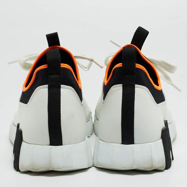 Pre Owned Hermes White/Black Leather and Knit Fabric Depart Sneakers Size 42