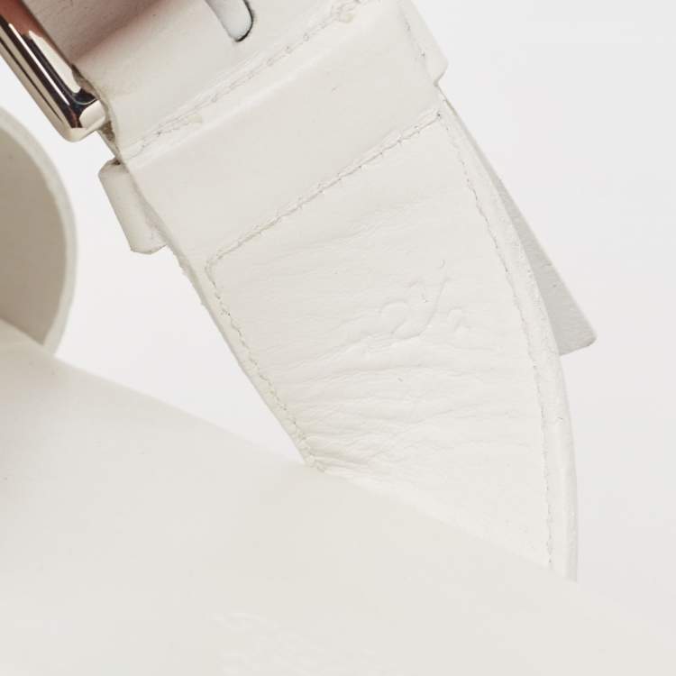 Pre Owned Hermes White Leather Buckle Detail Flat Slide Sandals Size 42.5