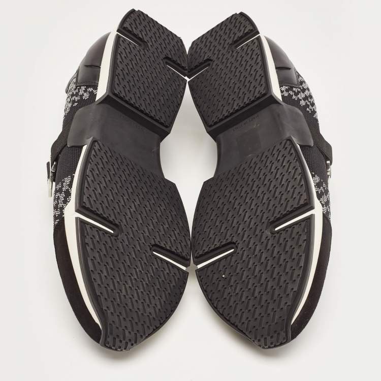 Pre Owned Hermes Black/White Knit Fabric and Leather Run Sneakers Size 42