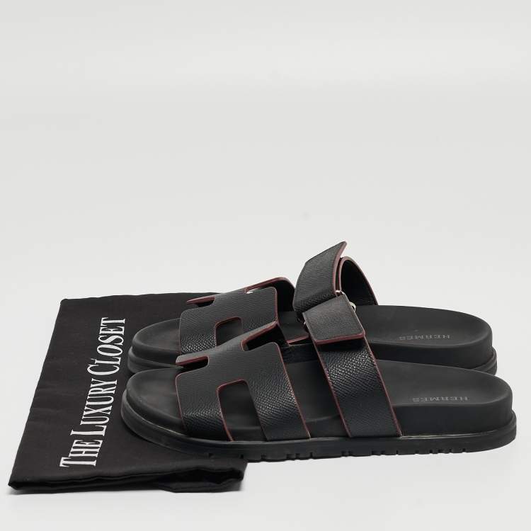 Pre Owned Hermes Black Leather Chypre Sandals Size 37