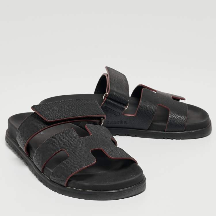 Pre Owned Hermes Black Leather Chypre Sandals Size 37