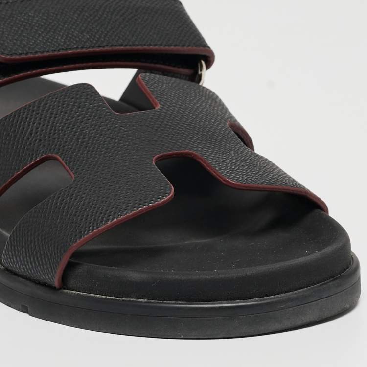 Pre Owned Hermes Black Leather Chypre Sandals Size 37