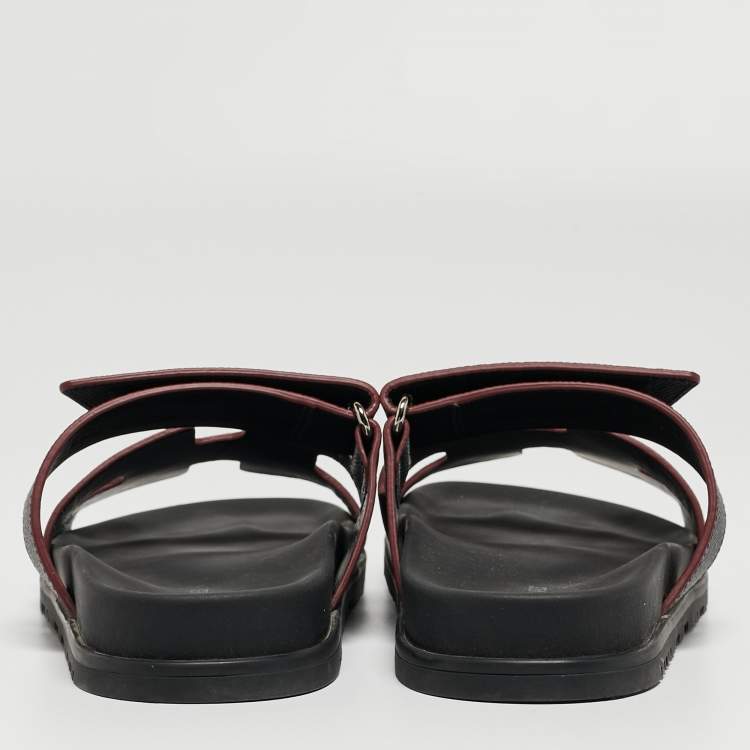 Pre Owned Hermes Black Leather Chypre Sandals Size 37