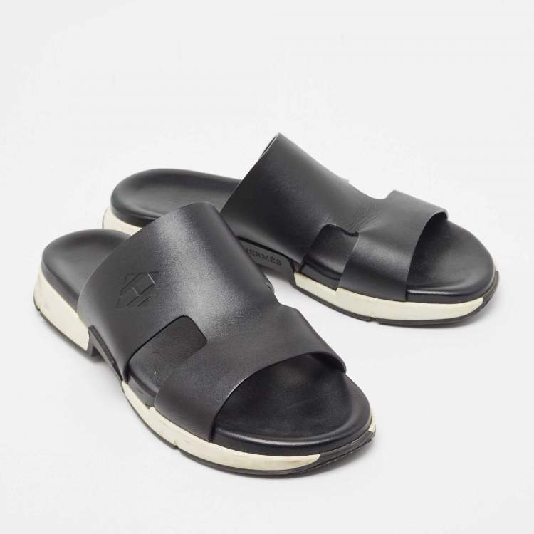 Pre Owned Hermes Black Leather Varadero Sandals Size 43
